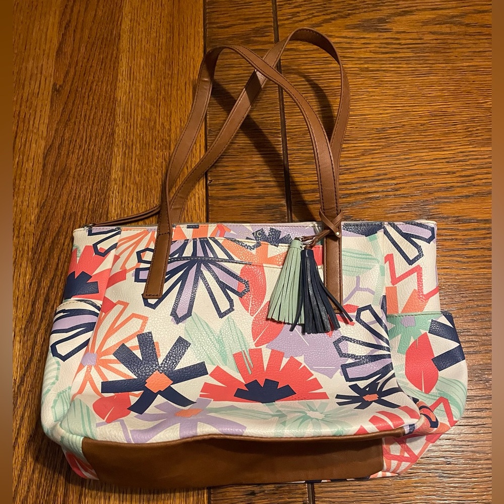 Relic Multicolor Floral Tote with Brown Straps